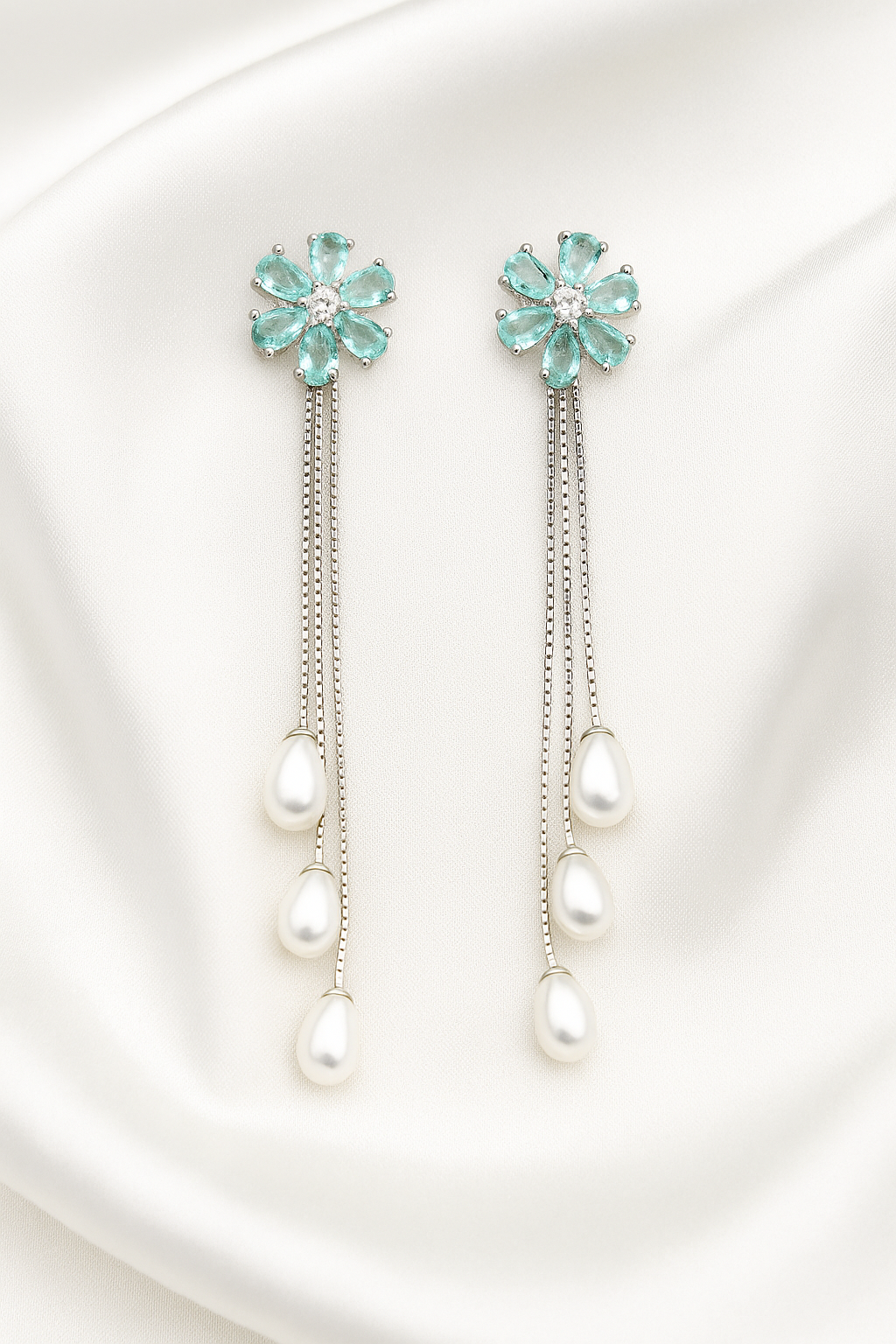 Aqua Bloom Pearl Danglers – S925 Sterling Silver
