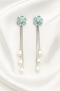 Aqua Bloom Pearl Danglers – S925 Sterling Silver