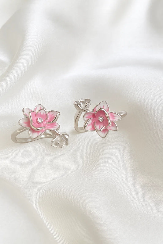 Silver Pink Lotus Bloom Toe Ring